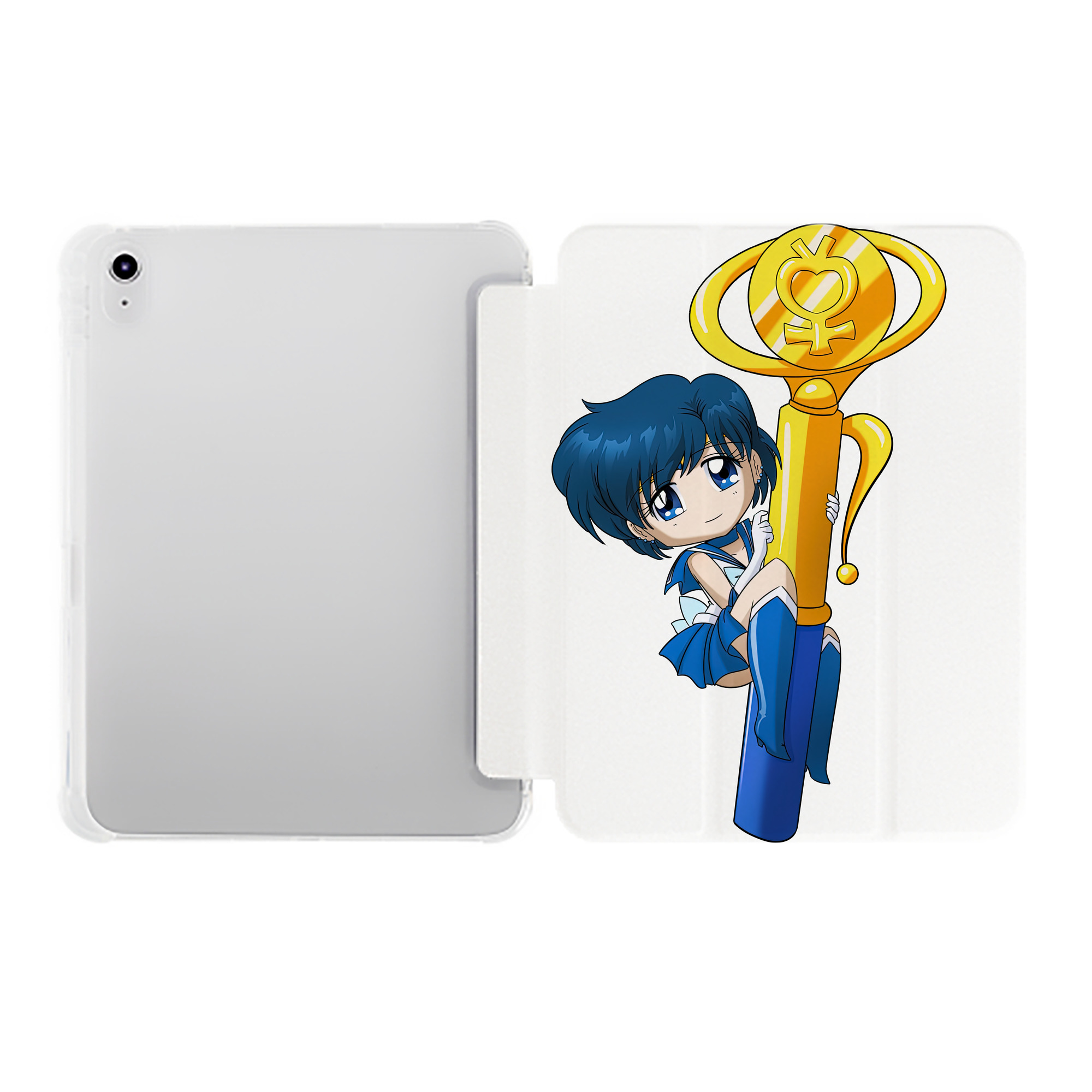 （画像用） 美少女戦士セーラームーン 水野 亜美 みずの あみ Sailor Moon Mizuno Ami IPad ケース ペン収納付き 三つ折りスタンド PUレザー×シリコン 対応機種9.5/10.5/10.9インチ